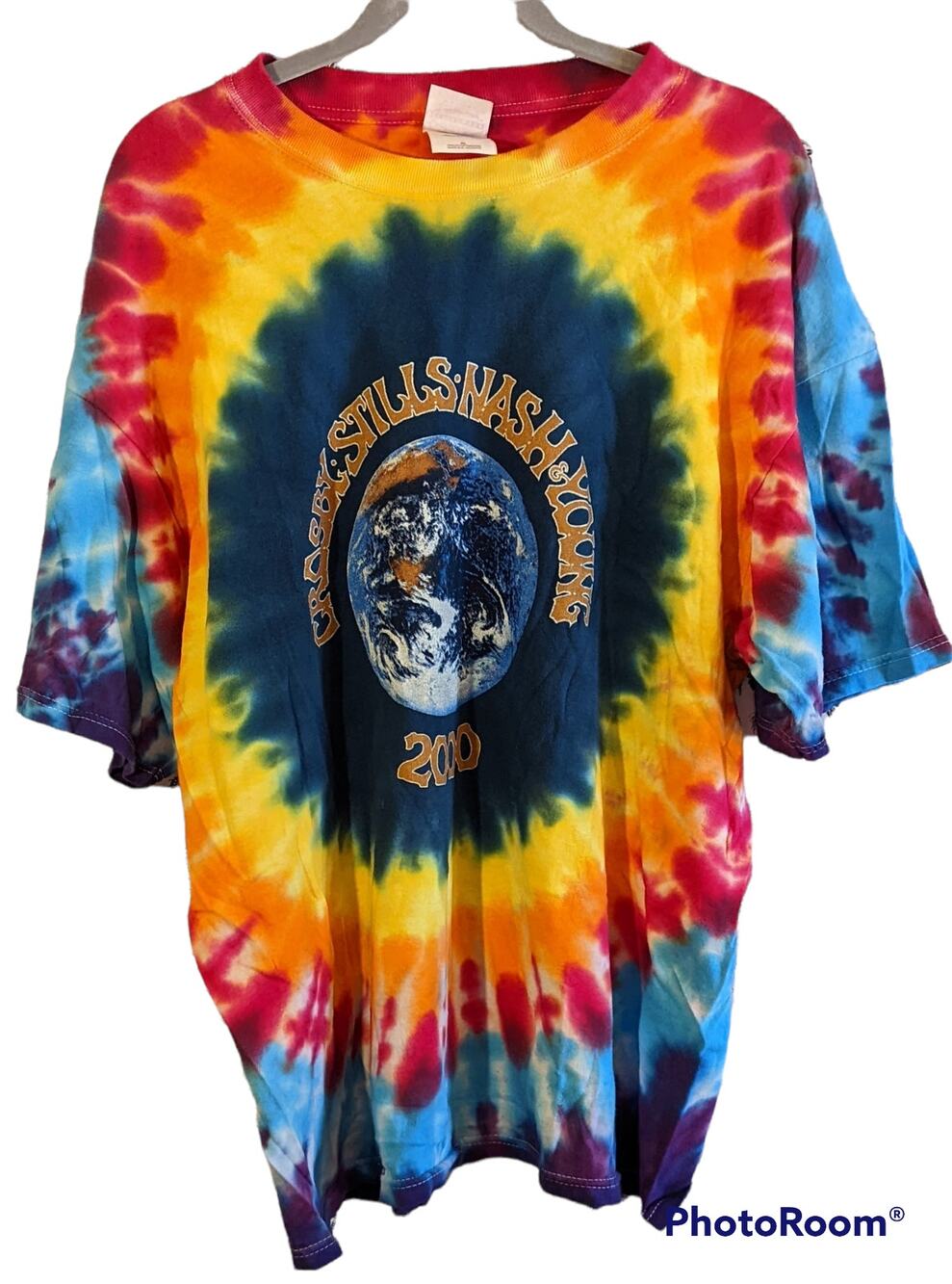 VTG NWOT CSNY Crosby Stills Nash & Young 2000 Tour Tie Dye Tee Gildan Rock XL